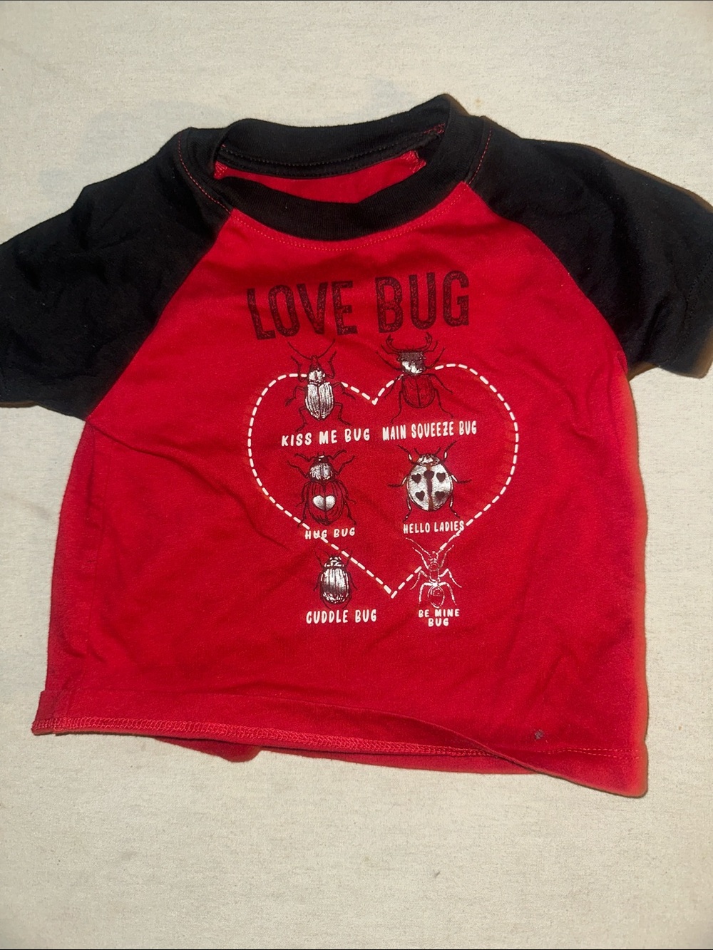 Baby Size 12M Love Bug Red & Black Raglan Kids Shirt